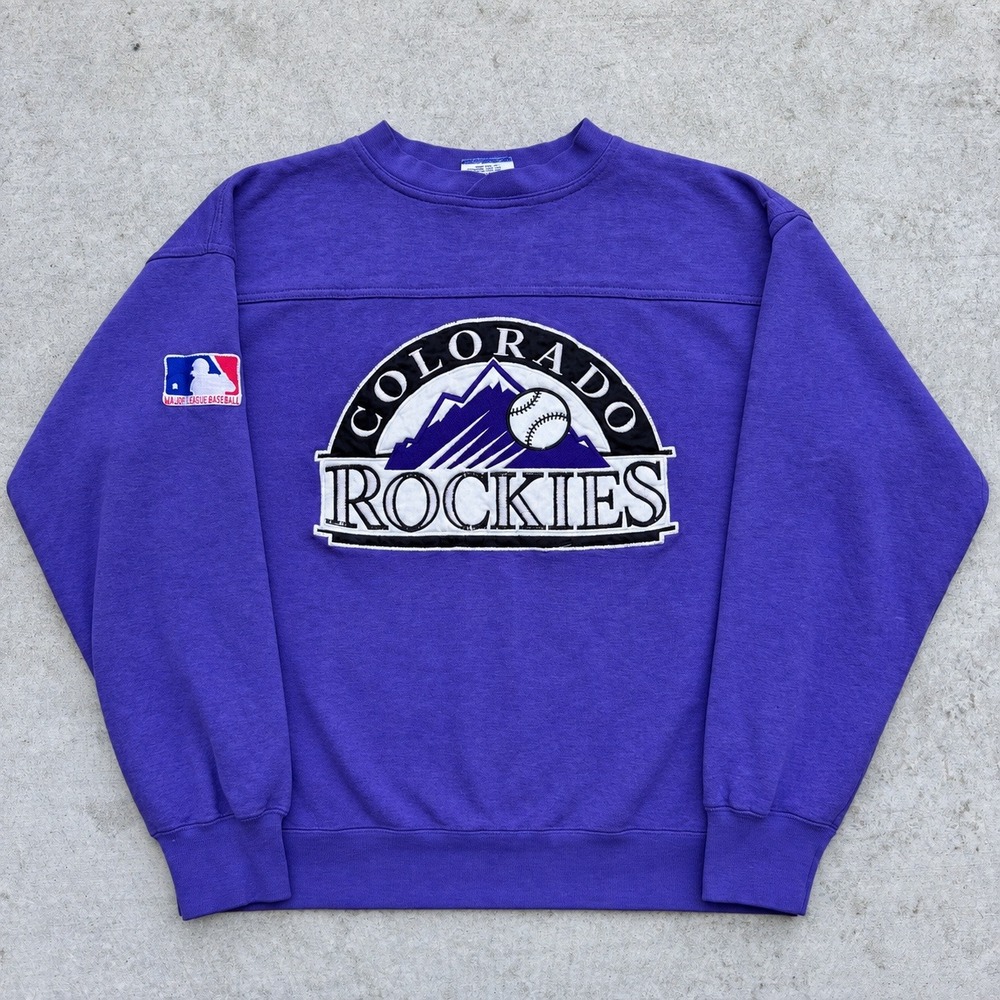 Vintage 90s Lee Sport Colorado Rockies MLB Embroidered Purple Sweatshirt Medium